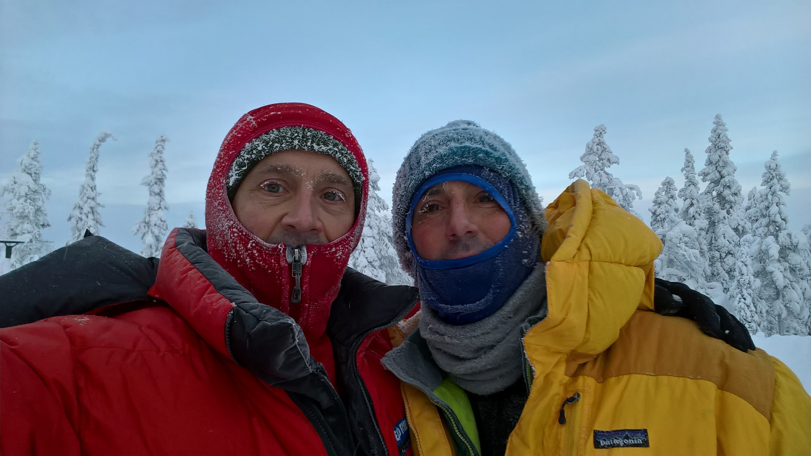 National Geographic photographers Stephen Alvarez and John Burcham in bitter cold Finland.