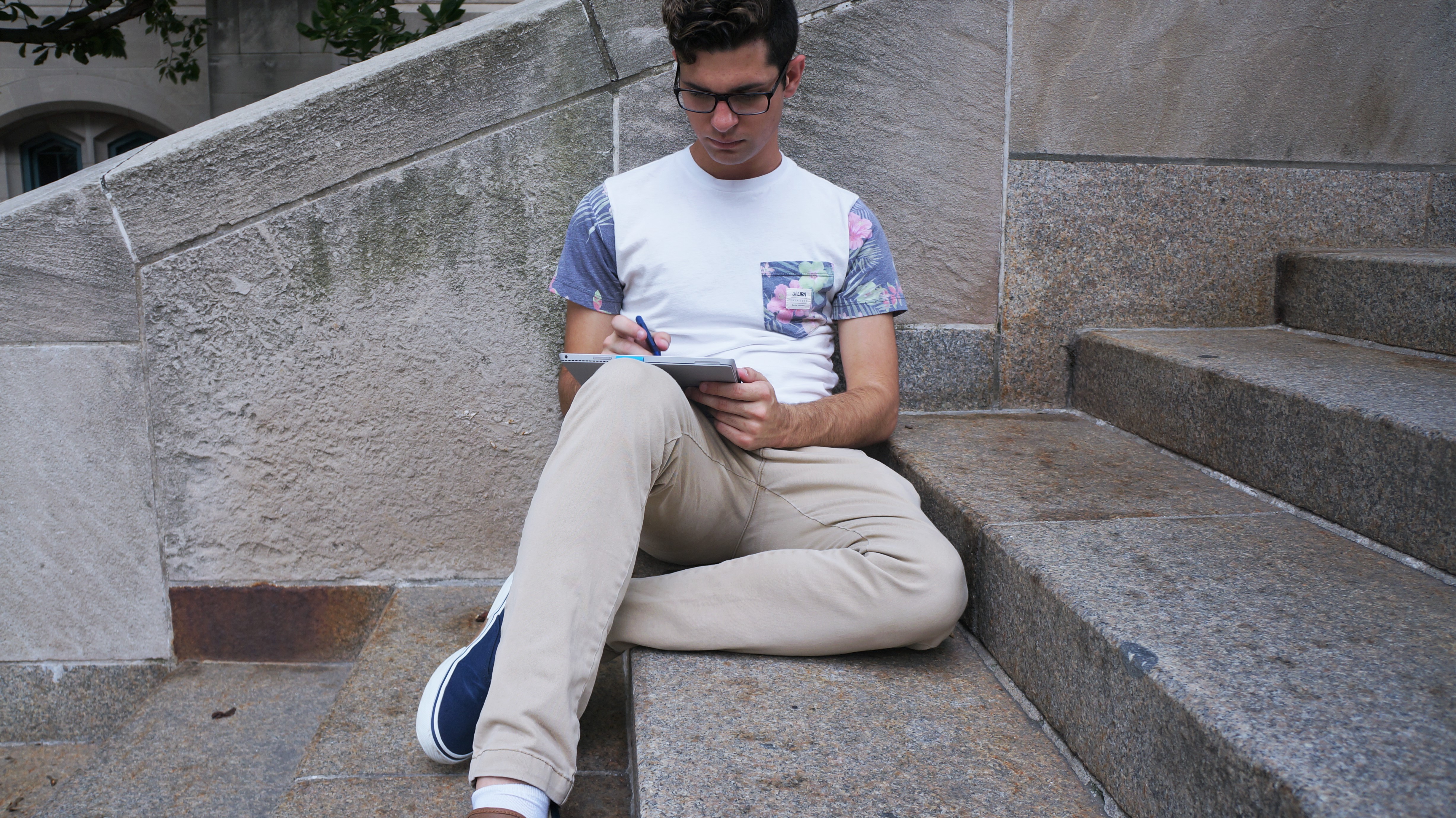Zachary Milot using his Surface to study Marine Science