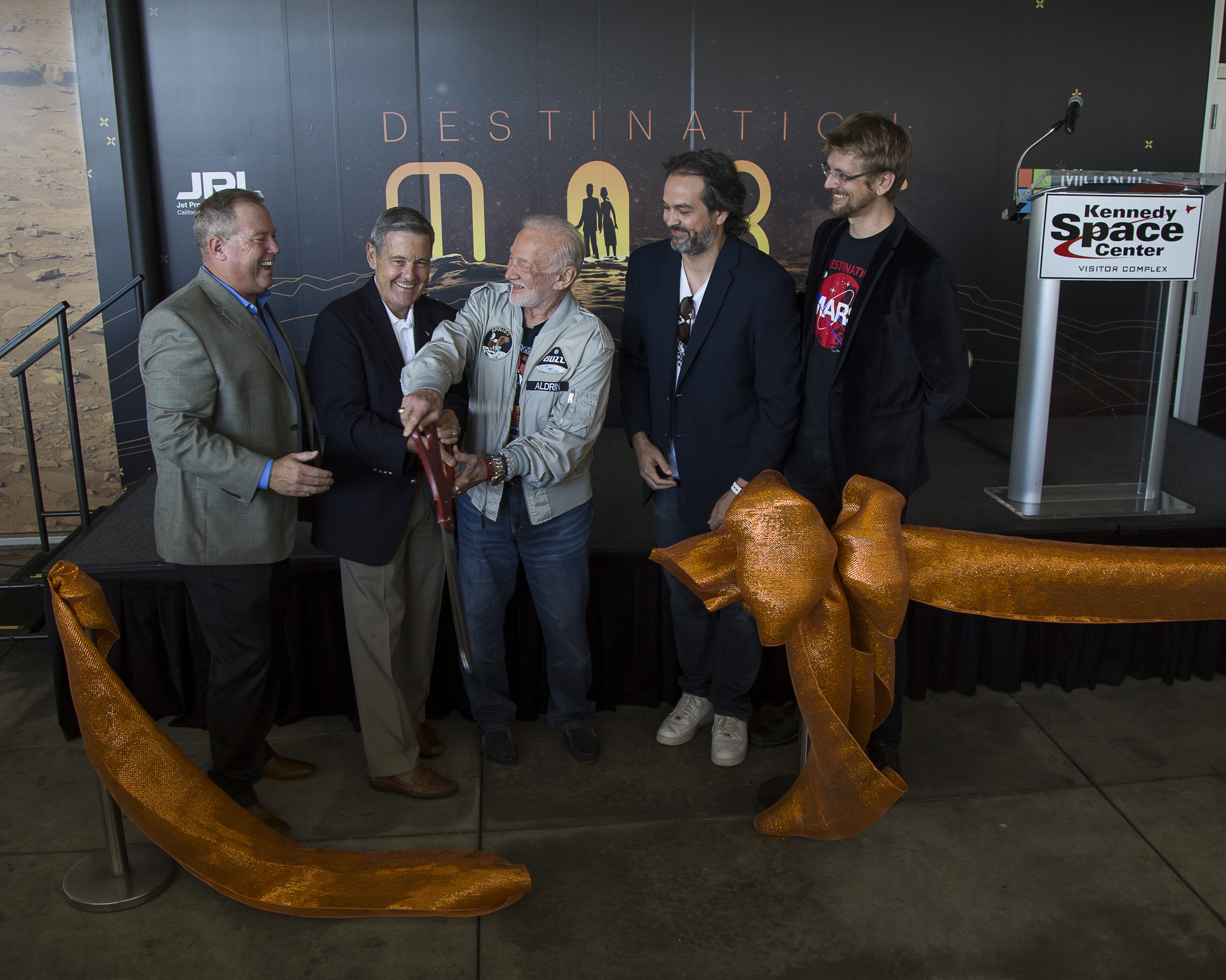 Kennedy Space Center, Kennedy Space Center Visitor Complex, NASA’s Jet Propulsion Laboratory and Microsoft HoloLens executives join Dr. Buzz Aldrin for the ribbon cutting of “Destination: Mars” at Kennedy Space Center Visitor Complex