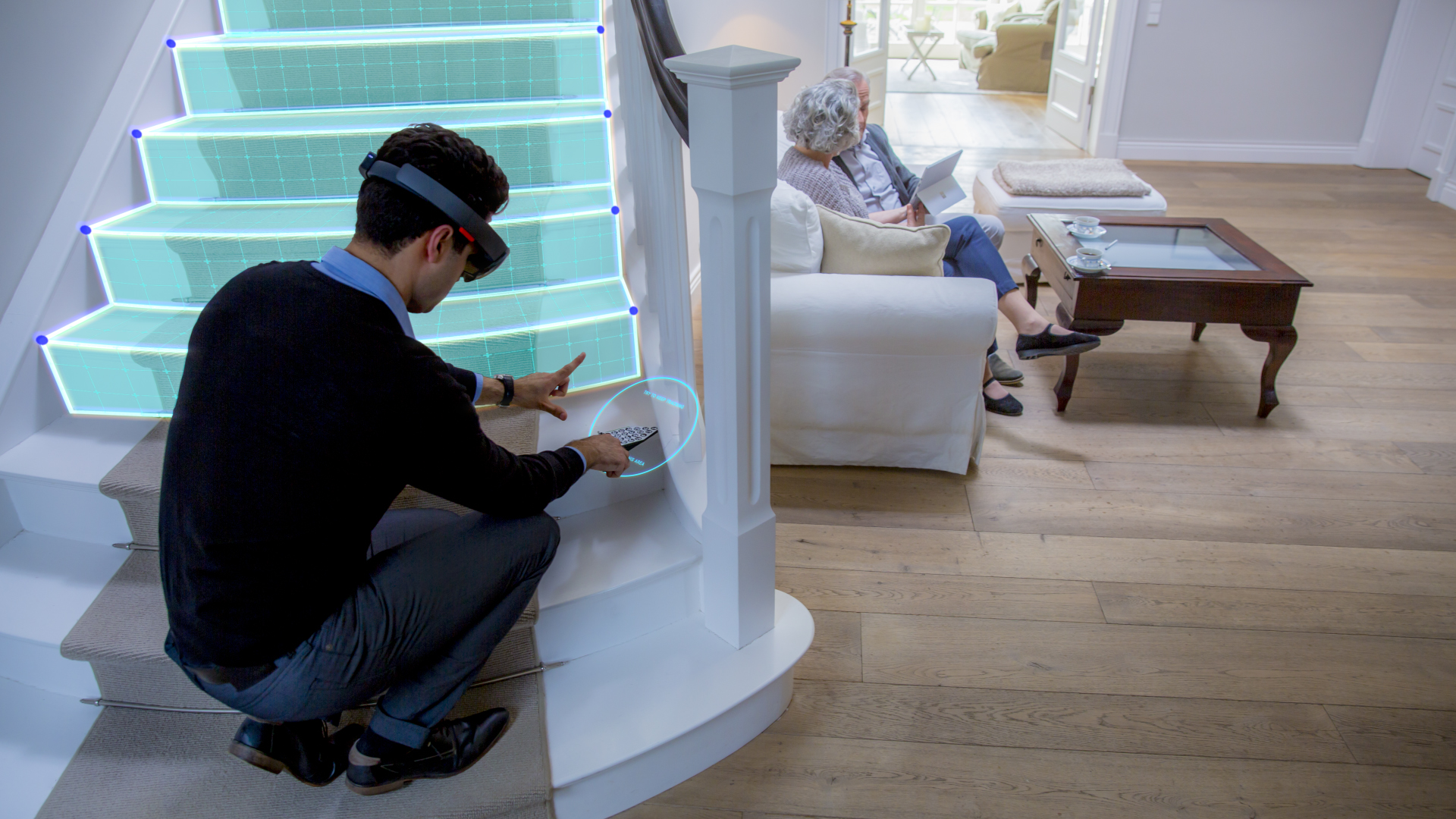 With HoloLens, the sales rep can now provide the customer with a visualization of the stair lift, so they can see firsthand what the new addition will look like in their home.