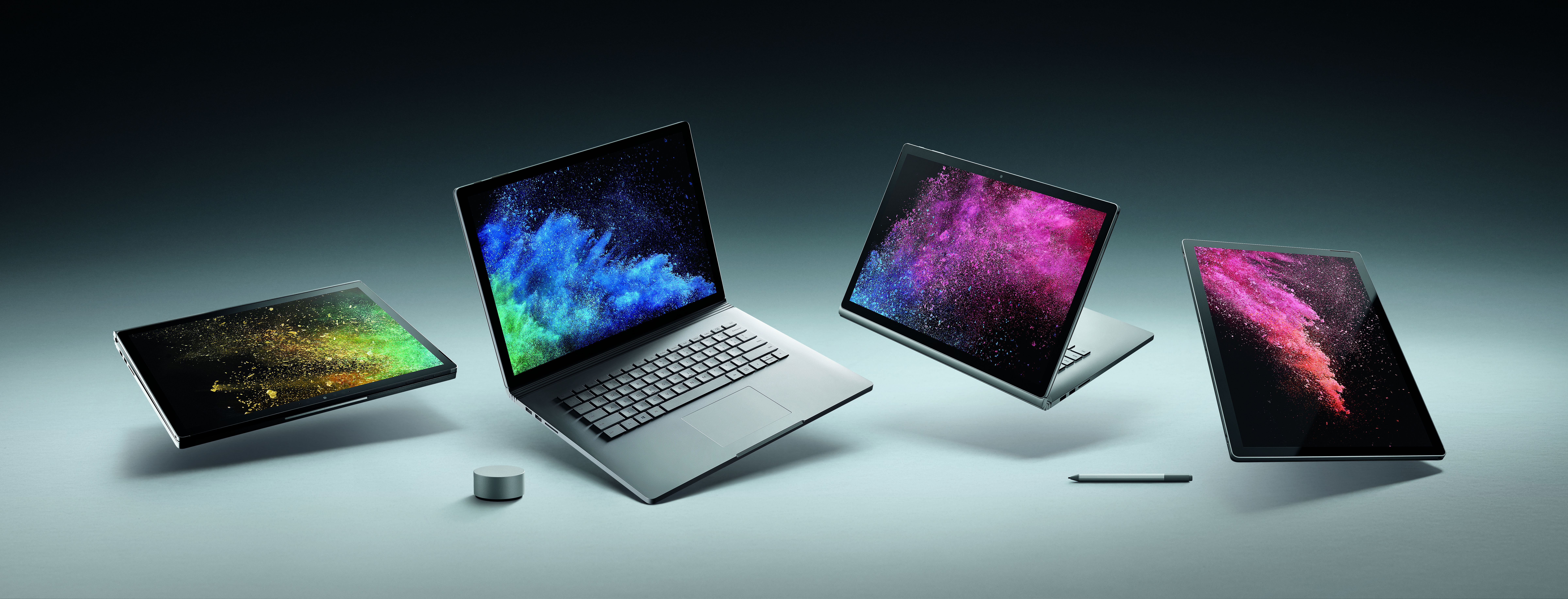 Microsoft Surface Book 2 13 inch and 15 inch pictured side by side