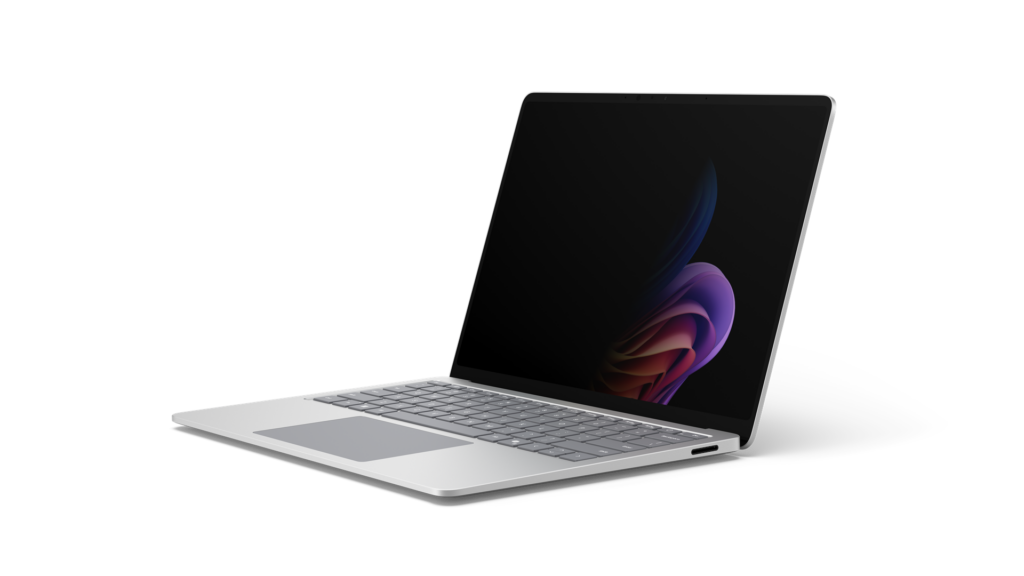 Left facing view of a laptop computer with privacy screen enabled.