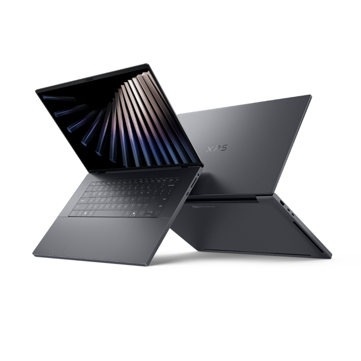 Two laptops open and floating back to back