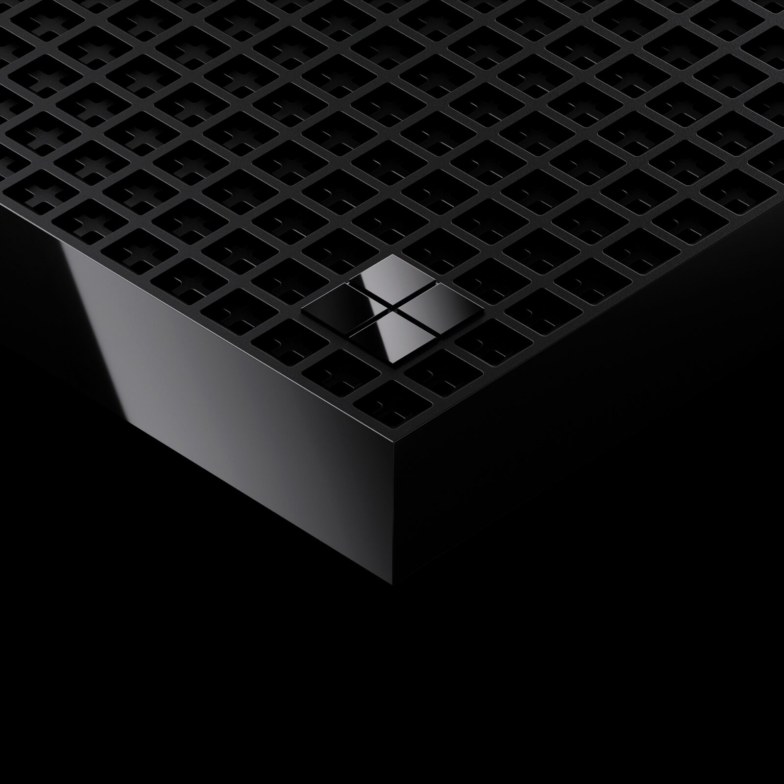 Closeup of a black gridded box
