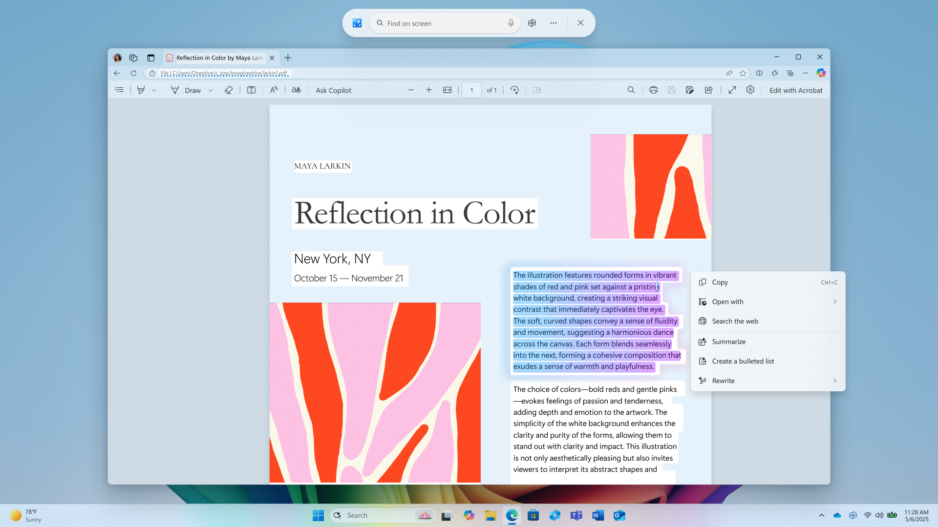 More intelligent text actions in Click to Do with options to Summarize, Create a bulleted list, or Rewrite.