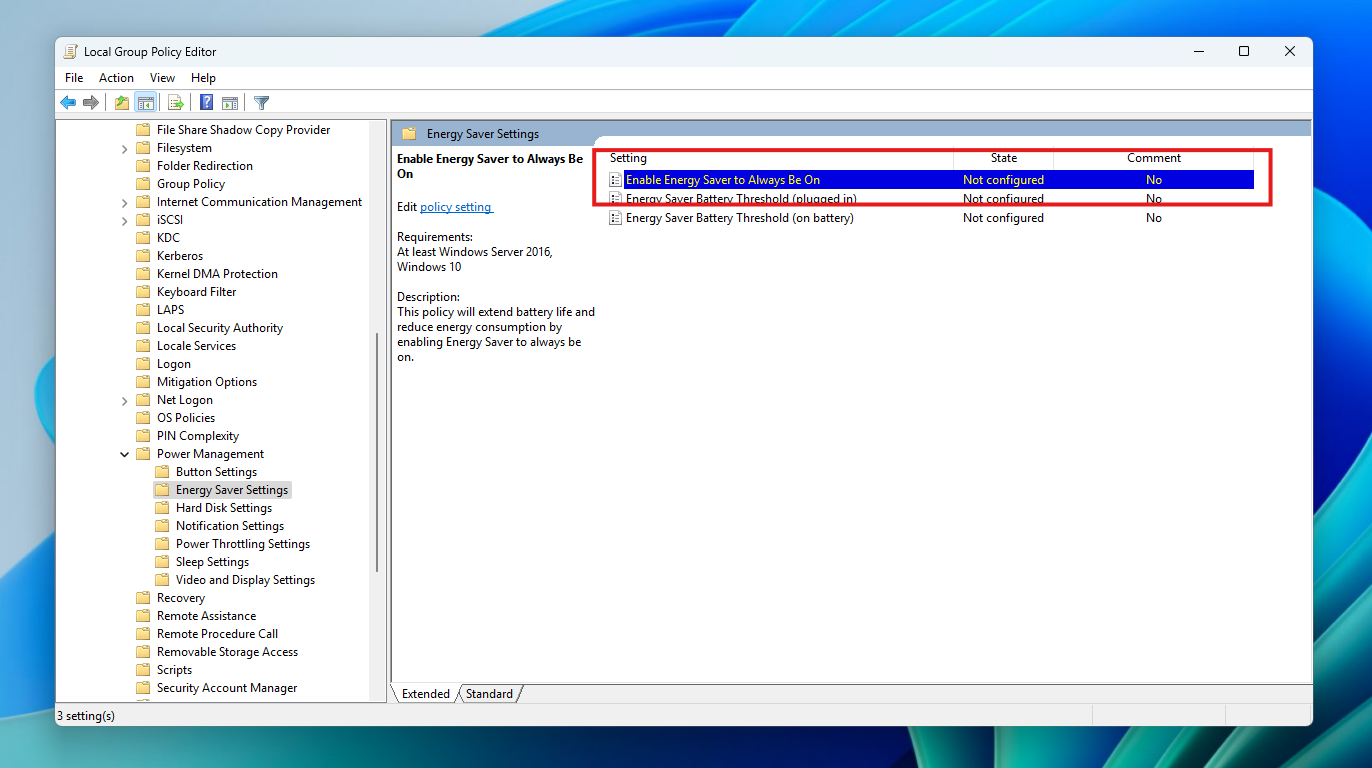 New group policy highlighted in a red box in Local Group Policy Editor. New group policy highlighted in a red box in Local Group Policy Editor.