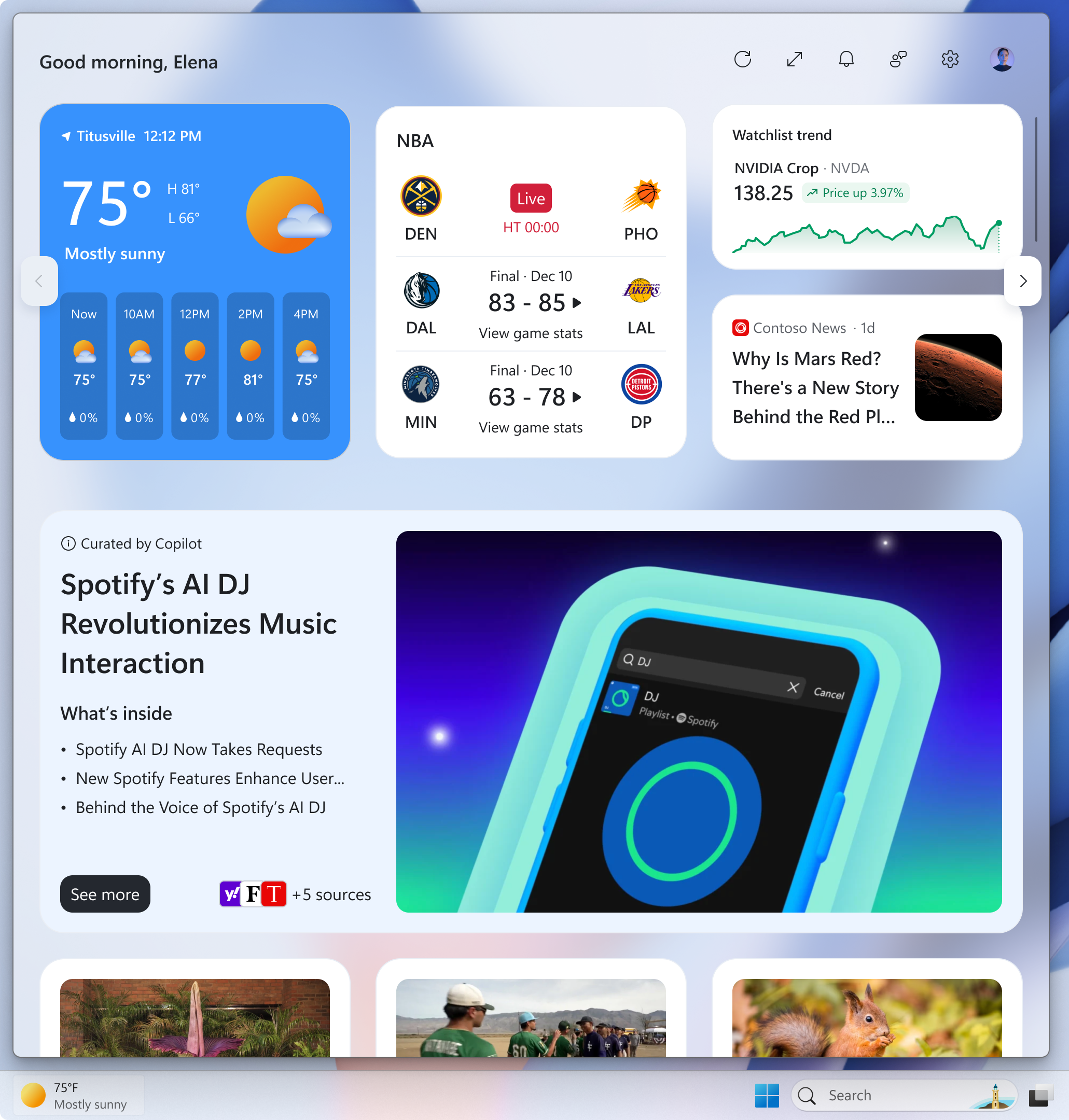 The new visual experience for the widgets board.