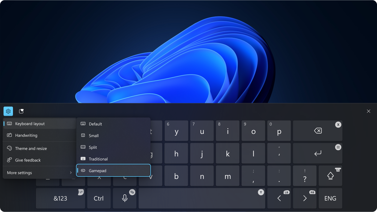 Improvements to the Gamepad layout of the Windows touch keyboard.