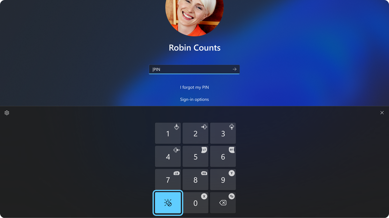 The new Gamepad keyboard with support for PIN sign-in on the Windows lock screen.