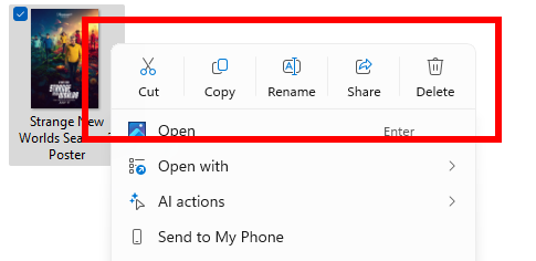 Dividers between top-level icons in the File Explorer context menu.