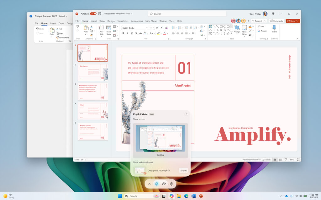 Copilot Vision on Windows with desktop share.
