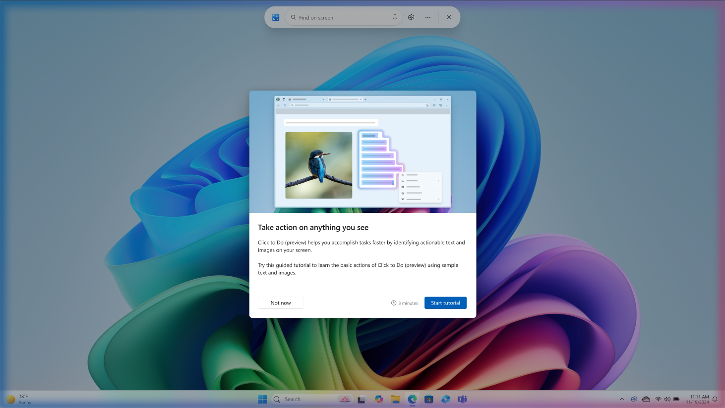New tutorial in Click to Do on Copilot+ PCs.