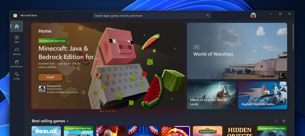 Install apps and games from the top featured sections of the Microsoft Store’s homepages. Install apps and games from the top featured sections of the Microsoft Store’s homepages.