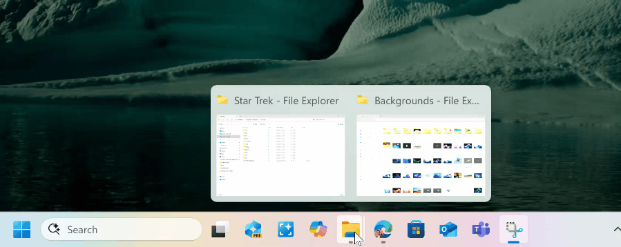 New animation shown when mousing over open app groups on the taskbar.