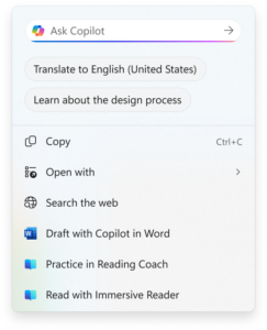 Option to translate to English what’s on your screen show in the Click to Do context menu.
