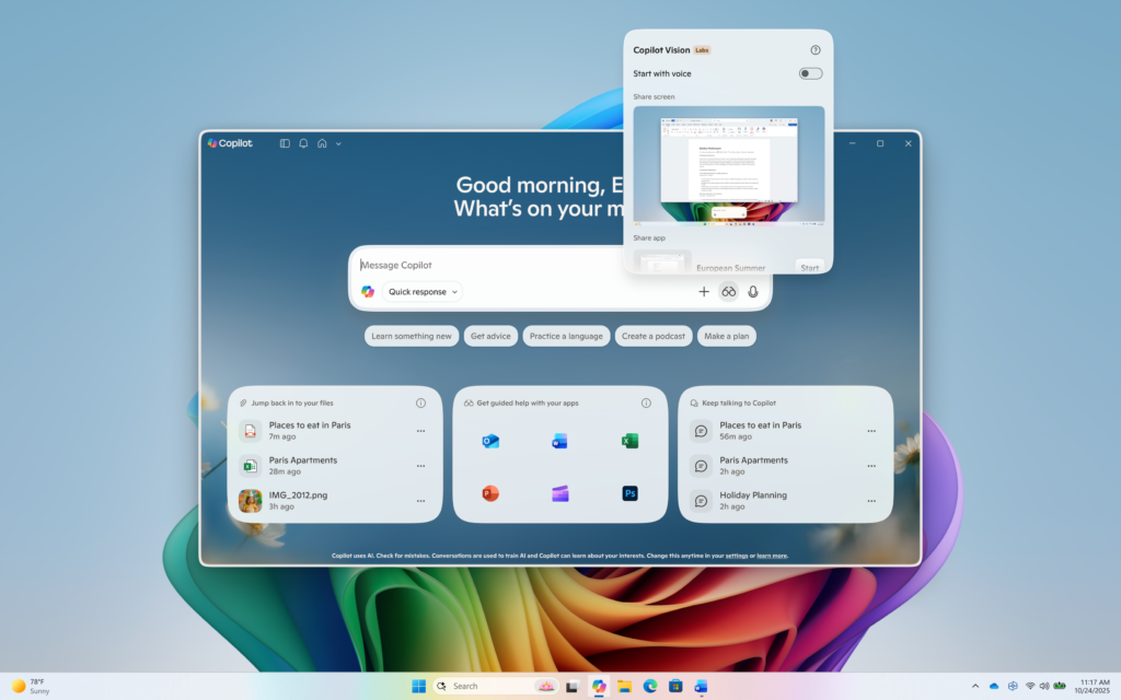 Click on the glasses icon, toggle off ‘Start with voice’, and share your screen to start Vision with text.