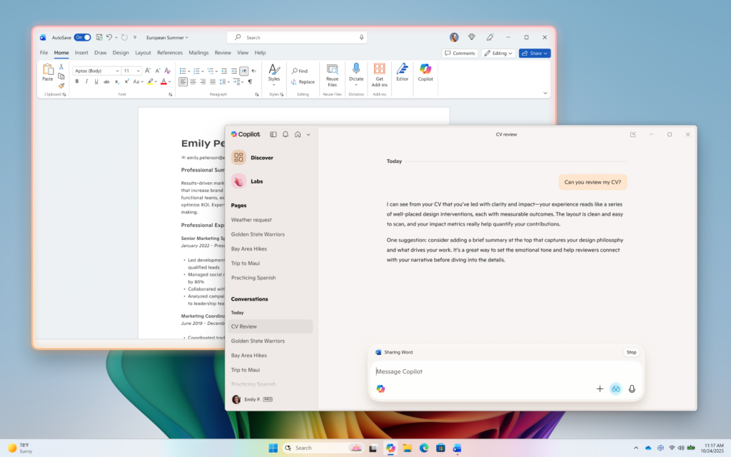 Copilot responds in text