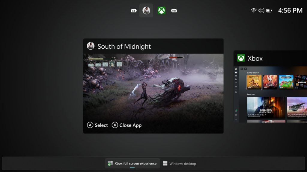 Uno screenshot dell'esperienza a schermo intero con l'app Xbox per PC, con la selezione del gioco mostrata.