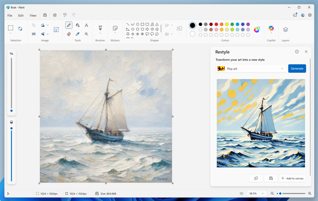 Paint showing a sailboat styled into Pop art.