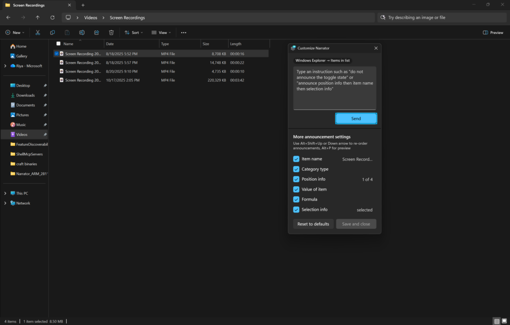 Interfaccia utente che mostra il pannello di personalizzazione dell'Assistente vocale in Windows 11.