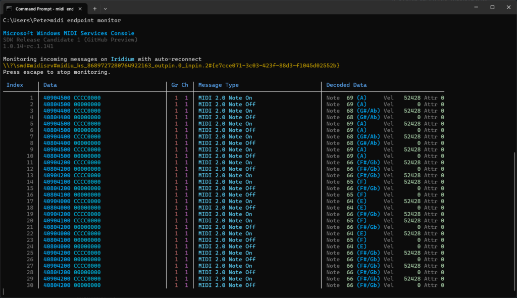 Moniteur de console des services MIDI Windows