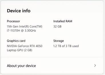 Device card with simplified device specifications.