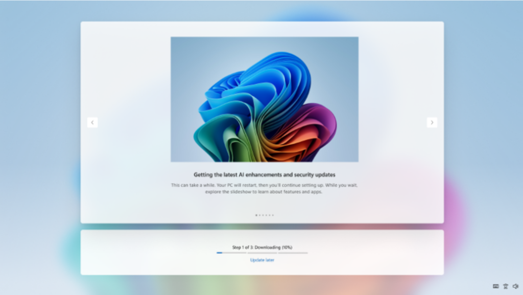 OOBE showing ability to update later