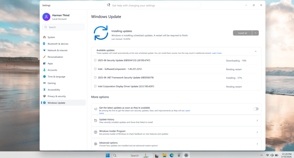 Showing all updates available under Available updates