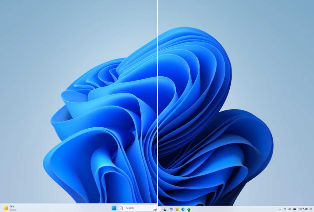 Side-by-side comparison of the standard and smaller taskbar heights on the same device and resolution, showing the additional screen space gained.