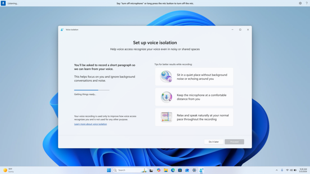 Screenshot showing setup of voice isolation.