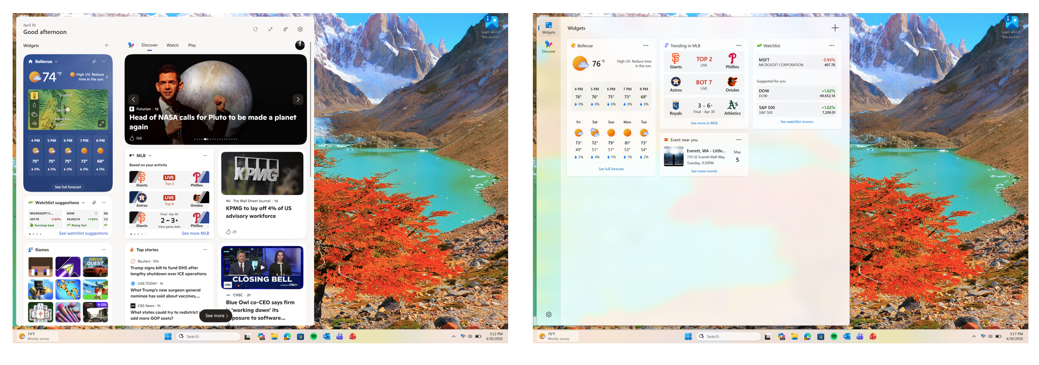 Comparing the old widget experience (left) with the new experience (right)