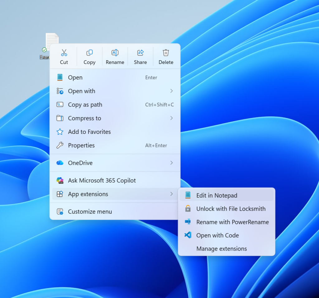 The new right-click menu.