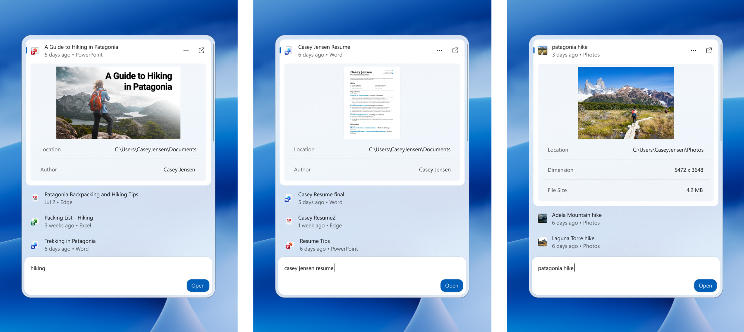 Screenshots of inline previews of documents and photos