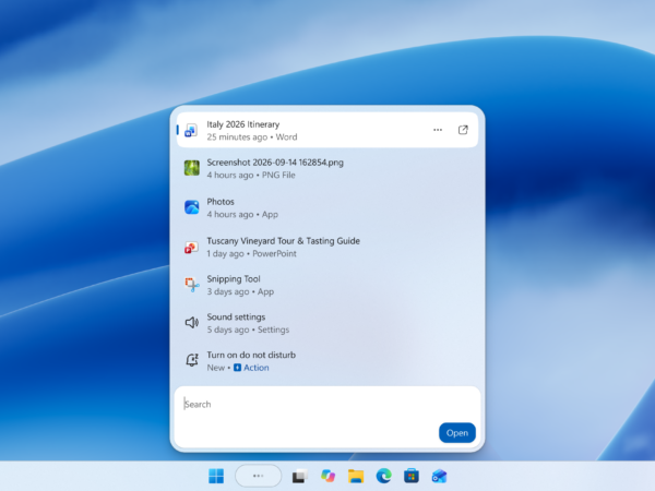 Windows Search showing recent files, apps, settings, and an inline action to turn on Do not disturb