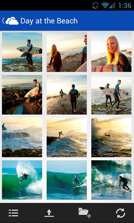 SkyDrive for Android Pictures folder SkyDrive for Android app view of Pictures folder