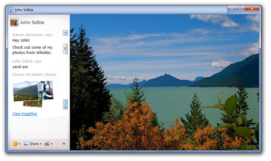 Messenger with edge-to-edge photo displayed