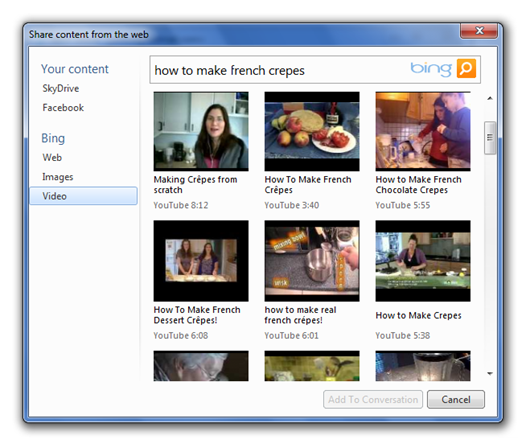 Search for anything to share in your conversation