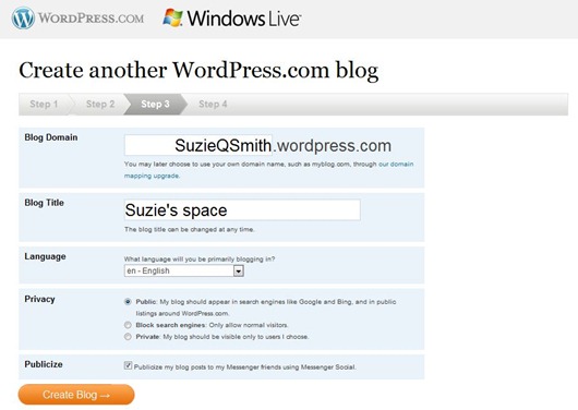 Create a new blog on WordPress.com