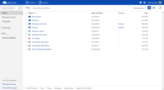 List of documents and folders with Date modified, sharing info, and size info.
