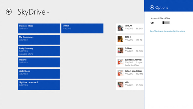 SkyDrive app with option to access all files offline
