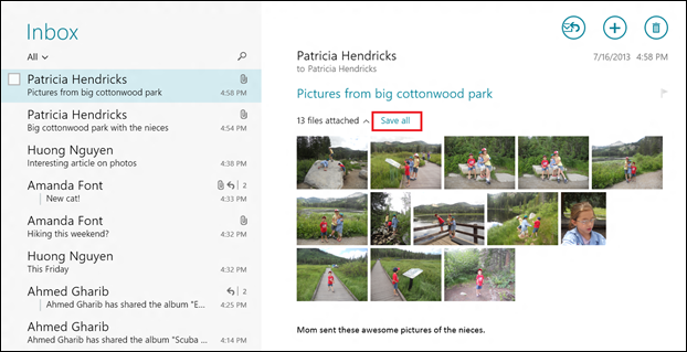 Mail app with option to save all images in an email