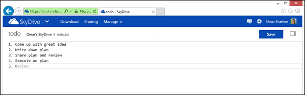 Text file on SkyDrive