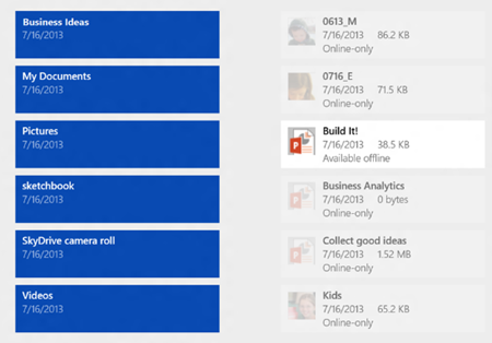 SkyDrive folder showing online-only files